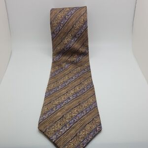 Stafford Brown Tie with Purple Paisley-Striped Detail